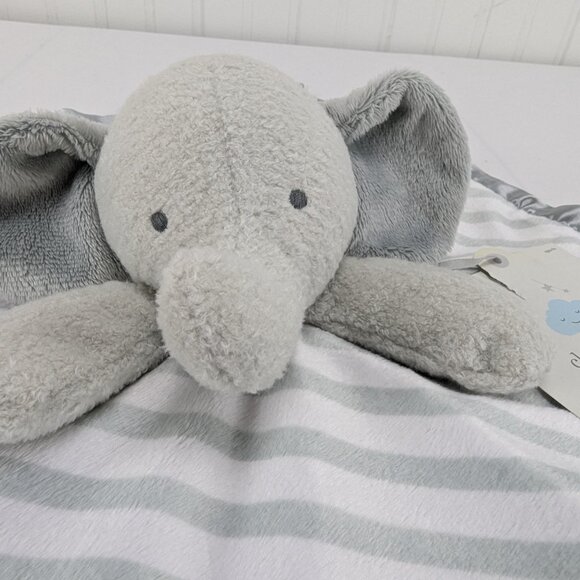 Cloud Island Gray Elephant Baby Lovey Security Blanket Striped Satin Edges New - Picture 2 of 10